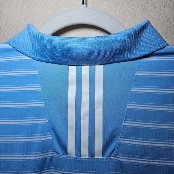 ADIDAS GOLF POLO CLIMALITE Light Blue Striped Mens Large Baker National Golfing - Picture 9 of 13